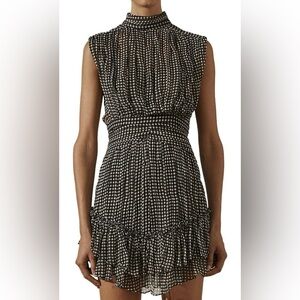 Shona Joy Natalia Sleeveless Ruched Mini Dress small black and white check